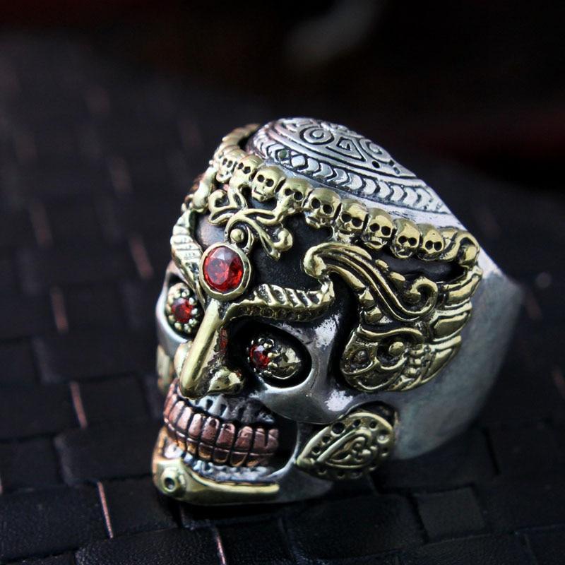Ring Anello Uomo Anello Acciaio Teschio Tibetan Monk Skull Zocalo