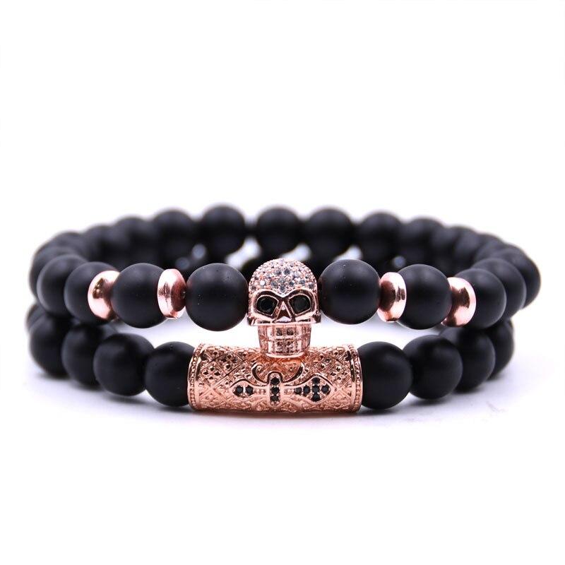 BRACELET HOMME PERLE NOIRE - (TÊTE DE MORT)