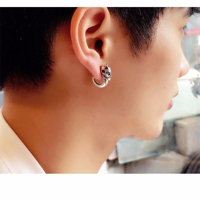 Boucles d'Oreilles Créoles Dague Crâne Argent pour Hommes et Femmes Boucles d'Oreilles Créoles Dague Crâne Argent pour Hommes et Femmes